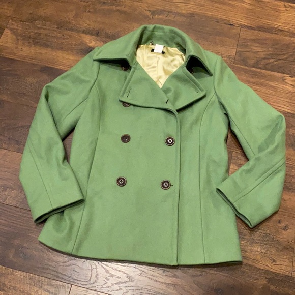 J Crew Wool Green Pea Coat Womens 
